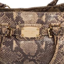Pre Owned حقيبة يد توتس مايكل مايكل كورس إيست ويست هاميلتون جلد نقشة الثعبان بني/بيج