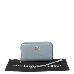 Pre Owned MICHAEL Michael Kors Light Blue Leather Fulton Zip Around Wallet