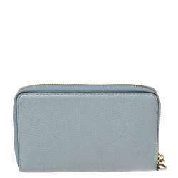 Pre Owned MICHAEL Michael Kors Light Blue Leather Fulton Zip Around Wallet