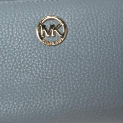Pre Owned MICHAEL Michael Kors Light Blue Leather Fulton Zip Around Wallet