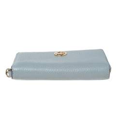 Pre Owned MICHAEL Michael Kors Light Blue Leather Fulton Zip Around Wallet