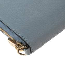 Pre Owned MICHAEL Michael Kors Light Blue Leather Fulton Zip Around Wallet