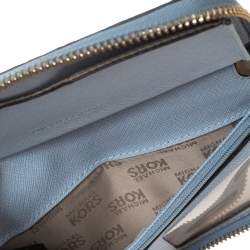 Pre Owned MICHAEL Michael Kors Light Blue Leather Fulton Zip Around Wallet