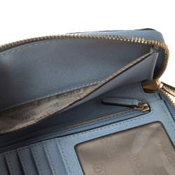 Pre Owned MICHAEL Michael Kors Light Blue Leather Fulton Zip Around Wallet