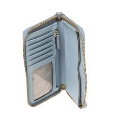 Pre Owned MICHAEL Michael Kors Light Blue Leather Fulton Zip Around Wallet