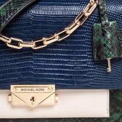 Pre Owned Michael Kors Multicolor Python Embossed And Lizard Embossed Leather Flap Shoulder Bag