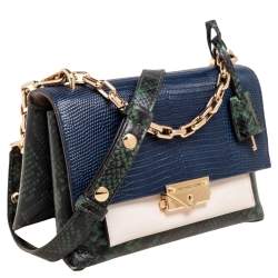 Pre Owned Michael Kors Multicolor Python Embossed And Lizard Embossed Leather Flap Shoulder Bag