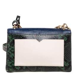 Pre Owned Michael Kors Multicolor Python Embossed And Lizard Embossed Leather Flap Shoulder Bag