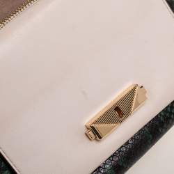 Pre Owned Michael Kors Multicolor Python Embossed And Lizard Embossed Leather Flap Shoulder Bag