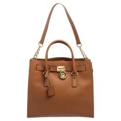 Pre Owned MICHAEL Michael Kors Brown Saffiano Leather Large Hamilton North South Tote