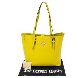 Pre Owned MICHAEL Michael Kors Yellow Saffiano Leather Large Jet Set Travel Tote