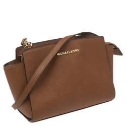 Pre Owned MICHAEL Michael Kors Tan Leather Small Selma Crossbody Bag