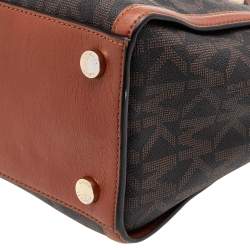 مملوكة مسبقًا حقيبة يد توتس مايكل مايكل كورس سيلما جلد وكانفاس مقوى بالشعار بني كبيرة