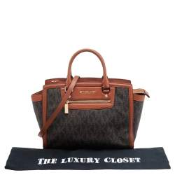 مملوكة مسبقًا حقيبة يد توتس مايكل مايكل كورس سيلما جلد وكانفاس مقوى بالشعار بني كبيرة