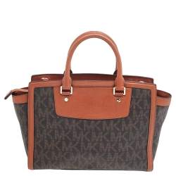 مملوكة مسبقًا حقيبة يد توتس مايكل مايكل كورس سيلما جلد وكانفاس مقوى بالشعار بني كبيرة