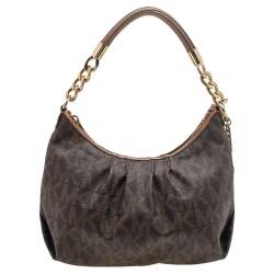 مملوكة مسبقًا MICHAEL Michael Kors Brown Signature Coated Canvas and Leather Shoulder Bag