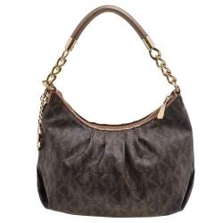 مملوكة مسبقًا MICHAEL Michael Kors Brown Signature Coated Canvas and Leather Shoulder Bag