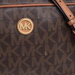 Pre Owned MICHAEL Michael Kors Brown Signature Coated Canvas Crossbody Bag