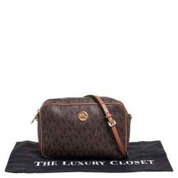 Pre Owned MICHAEL Michael Kors Brown Signature Coated Canvas Crossbody Bag