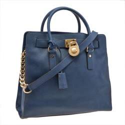 Pre Owned MICHAEL Michael Kors Blue Saffiano Leather Large Hamilton Tote