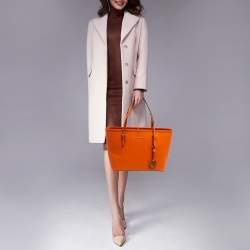 Pre Owned MICHAEL Michael Kors Orange Saffiano Leather Jet Set Travel Tote
