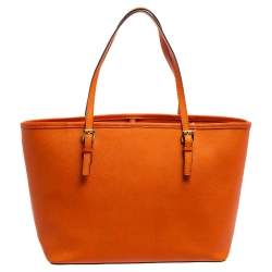 Pre Owned MICHAEL Michael Kors Orange Saffiano Leather Jet Set Travel Tote