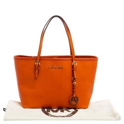 Pre Owned MICHAEL Michael Kors Orange Saffiano Leather Jet Set Travel Tote
