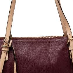 Pre Owned MICHAEL Michael Kors Burgundy/Beige Leather Jet Set Top Zip Tote