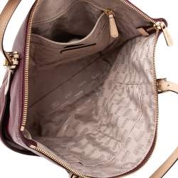 Pre Owned MICHAEL Michael Kors Burgundy/Beige Leather Jet Set Top Zip Tote