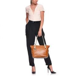 مملوكة مسبقًا MICHAEL Michael Kors Brown/Beige Leather Jet Set Top Zip Tote