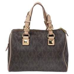 Pre Owned حقيبة ساتشل مايكل مايكل كورس غرايسون جلد وكانفاس مقوى بالشعار بيج/ بني 