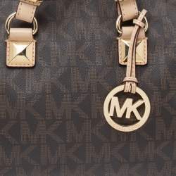 Pre Owned حقيبة ساتشل مايكل مايكل كورس غرايسون جلد وكانفاس مقوى بالشعار بيج/ بني 