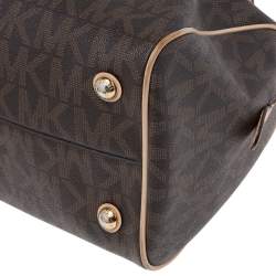 Pre Owned حقيبة ساتشل مايكل مايكل كورس غرايسون جلد وكانفاس مقوى بالشعار بيج/ بني 