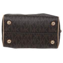 Pre Owned حقيبة ساتشل مايكل مايكل كورس غرايسون جلد وكانفاس مقوى بالشعار بيج/ بني 