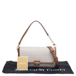 Pre Owned حقيبة كتف مايكل كورس برادشو جلد وكانفاس بني/أبيض بالشعار متحولة