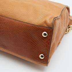 Pre Owned حقيبة يد مايكل مايكل كورس هاميلتون نورث ساوث جلد نقش ثعبان كراميل كبيرة