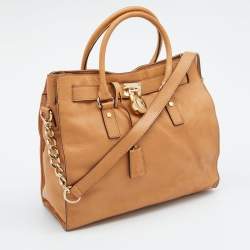 Pre Owned حقيبة يد مايكل مايكل كورس هاميلتون نورث ساوث جلد نقش ثعبان كراميل كبيرة