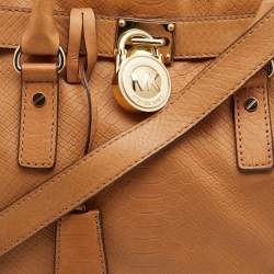 Pre Owned حقيبة يد مايكل مايكل كورس هاميلتون نورث ساوث جلد نقش ثعبان كراميل كبيرة