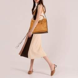 Pre Owned حقيبة يد مايكل مايكل كورس هاميلتون نورث ساوث جلد نقش ثعبان كراميل كبيرة