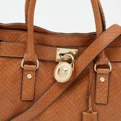 Pre Owned MICHAEL Michael Kors Tan Python Embossed Leather Large Hamilton North South Tote