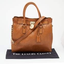 Pre Owned MICHAEL Michael Kors Tan Python Embossed Leather Large Hamilton North South Tote