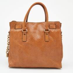 Pre Owned MICHAEL Michael Kors Tan Python Embossed Leather Large Hamilton North South Tote