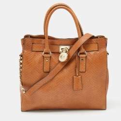 Pre Owned MICHAEL Michael Kors Tan Python Embossed Leather Large Hamilton North South Tote
