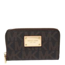 MICHAEL Michael Kors Signature Coated Canvas Logo Zip Around Wristlet Wallet