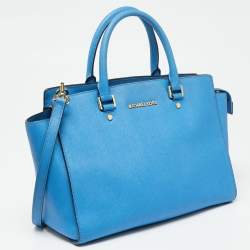 Pre Owned MICHAEL Michael Kors Sky Blue Saffiano Leather Large Selma Tote