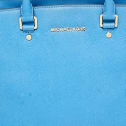 Pre Owned MICHAEL Michael Kors Sky Blue Saffiano Leather Large Selma Tote