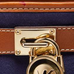 مملوكة مسبقًا حقيبة يد توتس مايكل مايكل كورس هاميلتون مخطط أحادي اللون جلد وكانفاس ثلاثي اللون