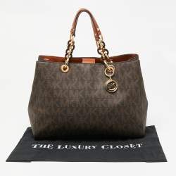 Pre Owned MICHAEL Michael Kors Dark Brown Signature Coated Canvas Large Cynthia Tote