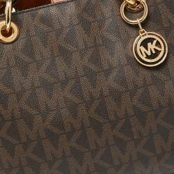 Pre Owned MICHAEL Michael Kors Dark Brown Signature Coated Canvas Large Cynthia Tote