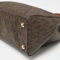 Pre Owned MICHAEL Michael Kors Dark Brown Signature Coated Canvas Large Cynthia Tote